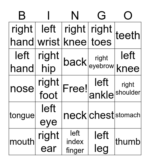 Body Bingo Card