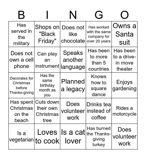 Find Someone Who... Bingo Card