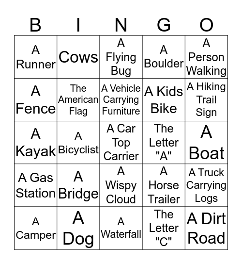 Travel Bingo Card