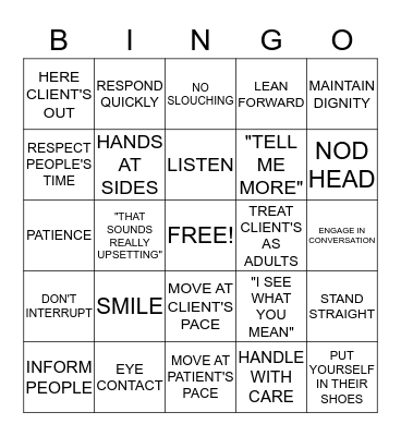 EMPATHY Bingo Card
