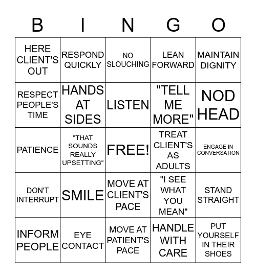 EMPATHY Bingo Card
