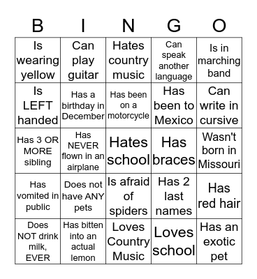 BINGO: ENGLISH 1 STYLE Bingo Card