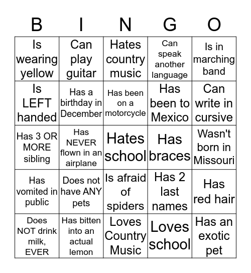 BINGO: ENGLISH 1 STYLE Bingo Card