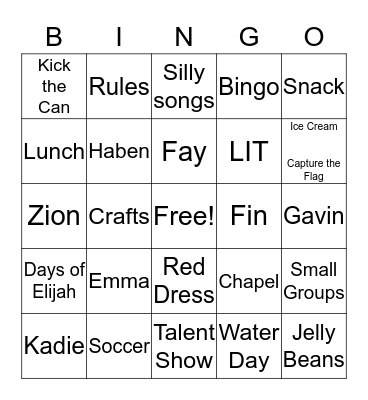 CAMP SHOUT 2018 BINGO Card