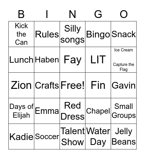 CAMP SHOUT 2018 BINGO Card