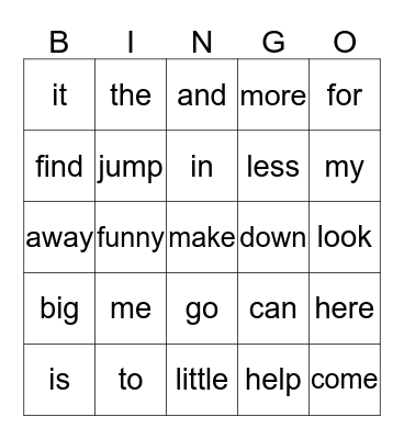 Word Wall Bingo Card