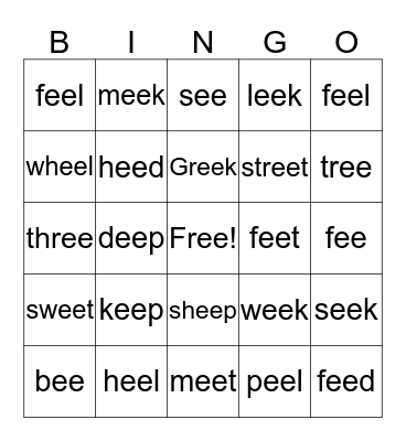 ee sound Bingo Card