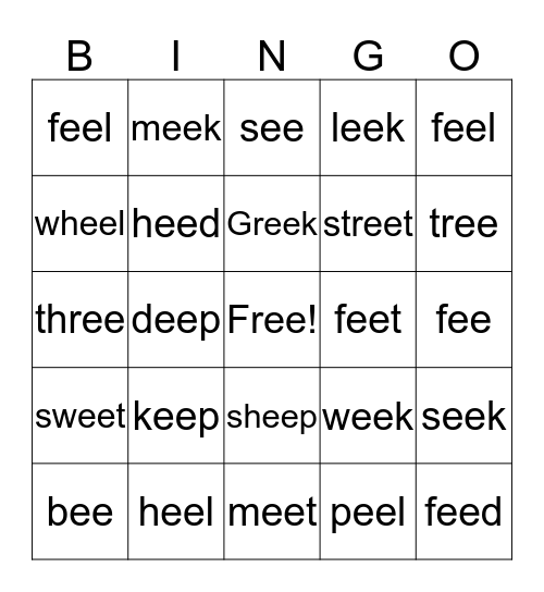 ee sound Bingo Card