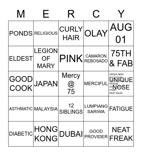 #MercyFullBloom75 Bingo Card