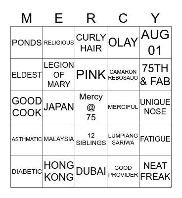#MercyFullBloom75 Bingo Card
