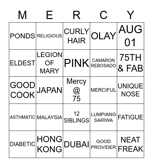 #MercyFullBloom75 Bingo Card