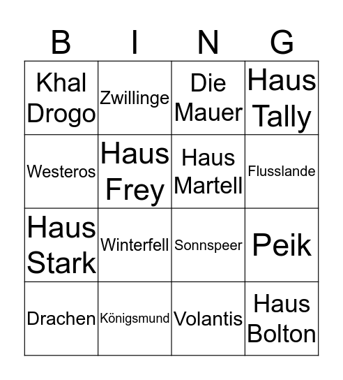 Angela's GOT Bingo Card