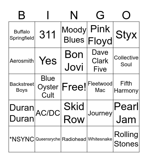 Mental Floss Music Bingo: Fifth Wheels Bingo Card
