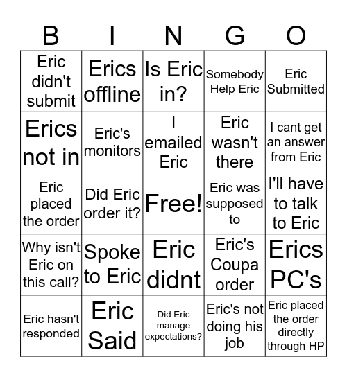 ERIC's TelCon BINGO Card