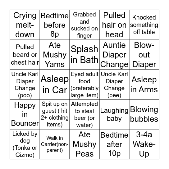 BABY BINGO - Visitors Edition Bingo Card