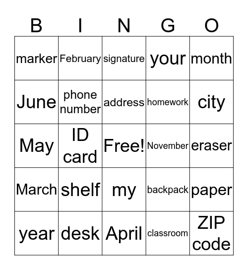Untitled Bingo Card