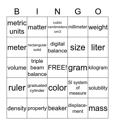 Matter Bingo Card