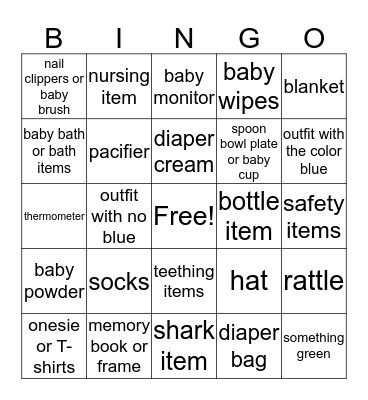 Baby Bingo Card
