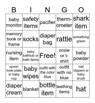 Baby Bingo Card
