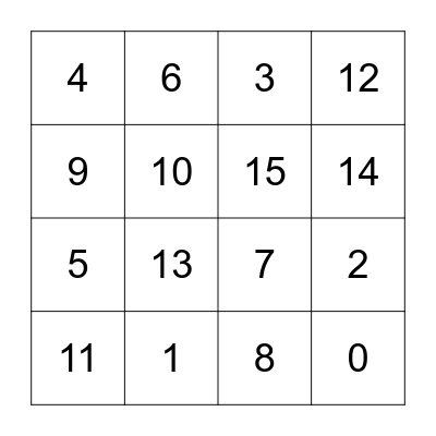 Numeros 0-15 Bingo Card