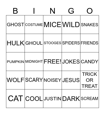 JUSTIN'S HALLOWEEN BINGO Card