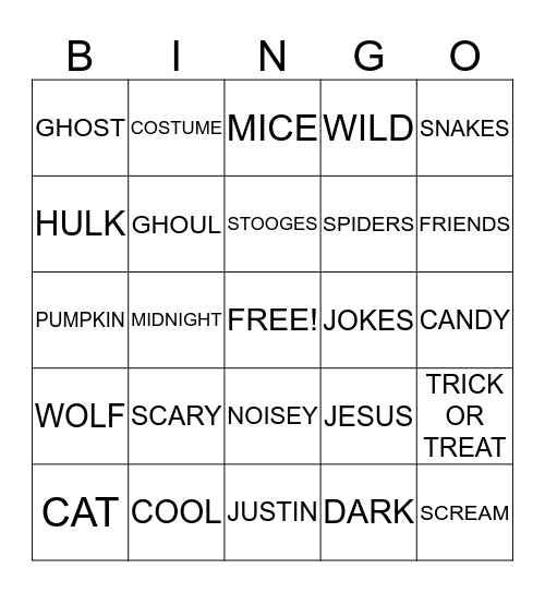 JUSTIN'S HALLOWEEN BINGO Card