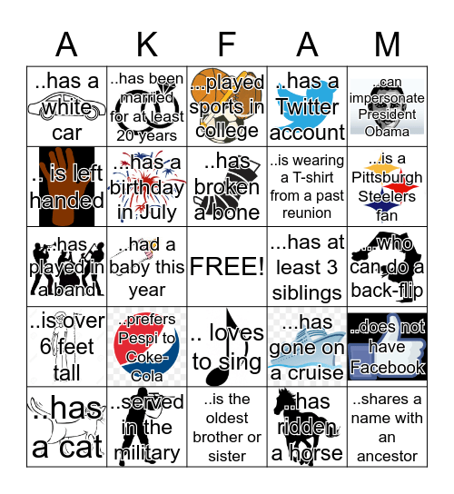 Find a family member who... Bingo Card