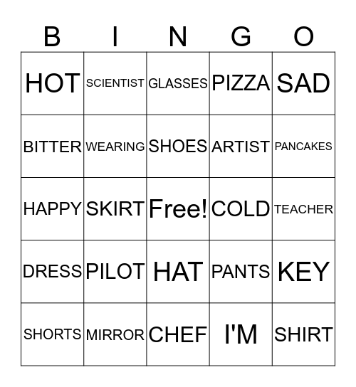 ENGLISH BUS BINGO Card