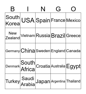 Country Bingo Card