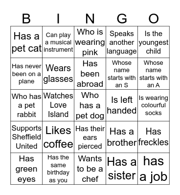 Find someone who.......... Bingo Card