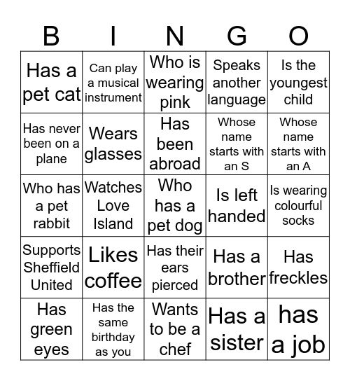 Find someone who.......... Bingo Card