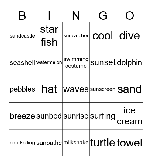 Summer  Bingo Card