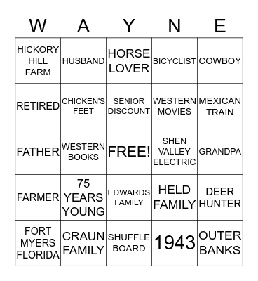 WAYNE'S WORLD BINGO Card