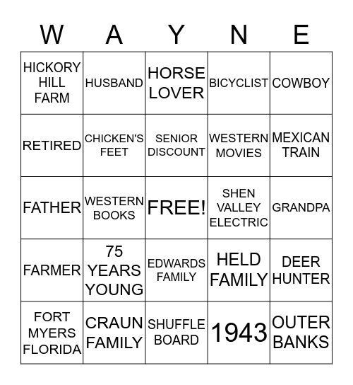 WAYNE'S WORLD BINGO Card