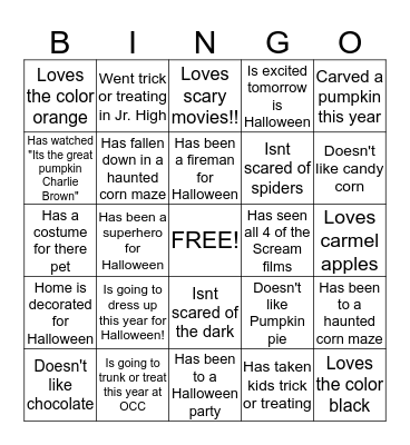 Boo!!  Spooky!!  Halloween!! Bingo Card