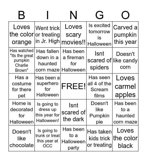 Boo!!  Spooky!!  Halloween!! Bingo Card