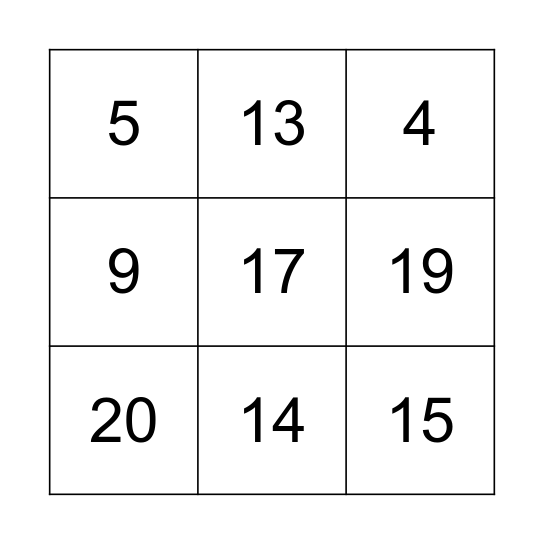 词语宾果游戏 Bingo Card