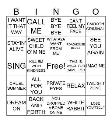 MUSICAL BINGO! EVERYBODY WINS! Bingo Card