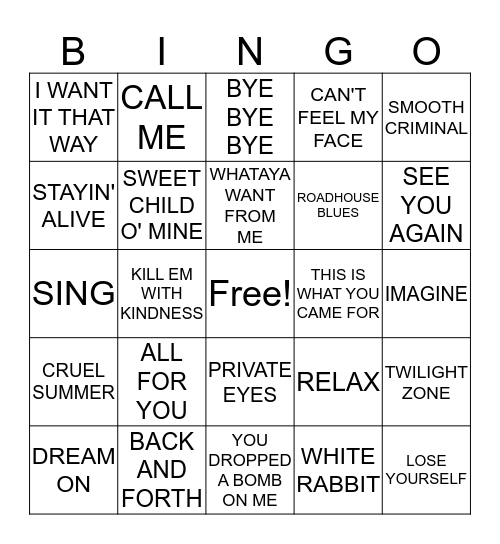 MUSICAL BINGO! EVERYBODY WINS! Bingo Card