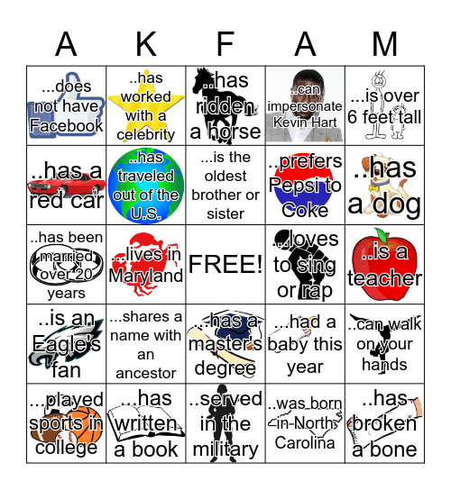 Find a family member who... Bingo Card