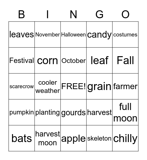 Fall Festival Bingo Card