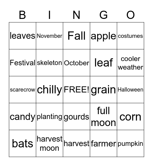 Fall Festival Bingo Card