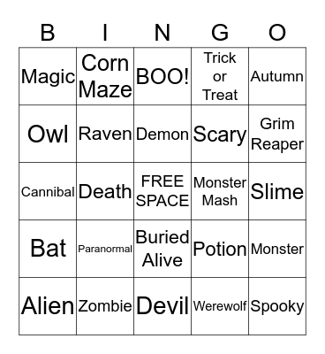 Halloween Bingo Card