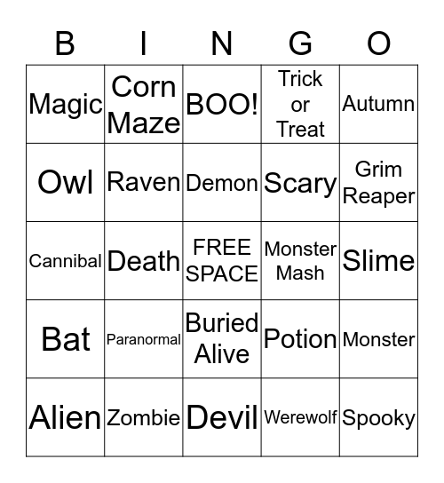 Halloween Bingo Card