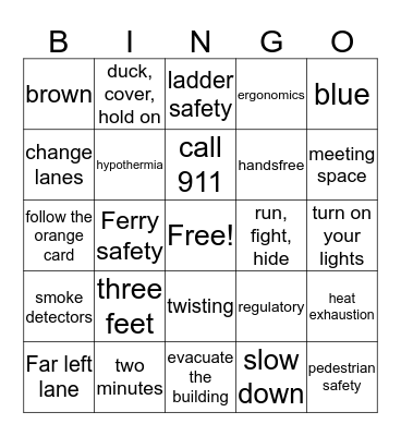 Safety  Bingo Card