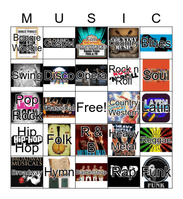 Musical Genre Bingo  Bingo Card