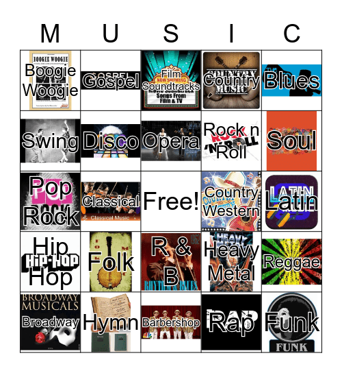 Musical Genre Bingo  Bingo Card