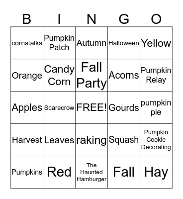 2nd Grade Fall Party Bingo Card