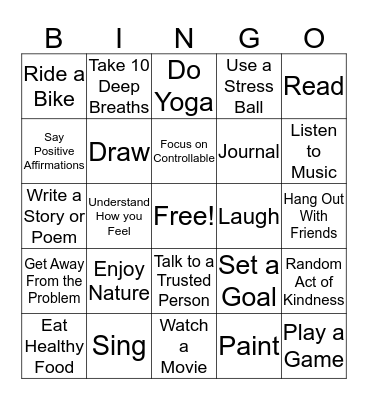 Coping Skills Bingo Card