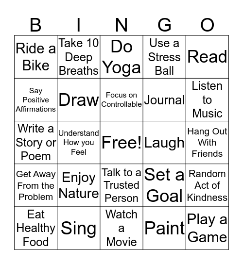 Coping Skills Bingo Card